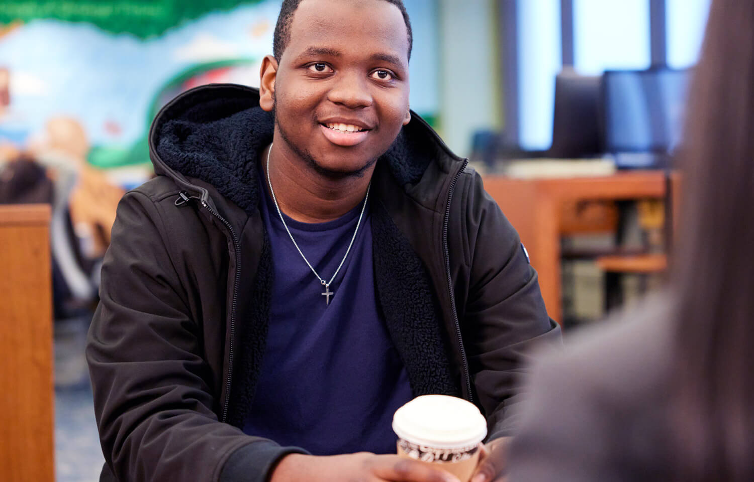 A student in the common areas.