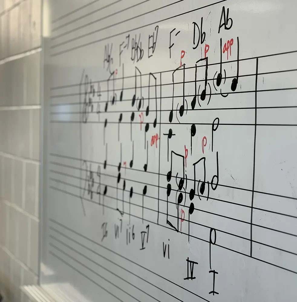 Photo of music notes on the whiteboard.