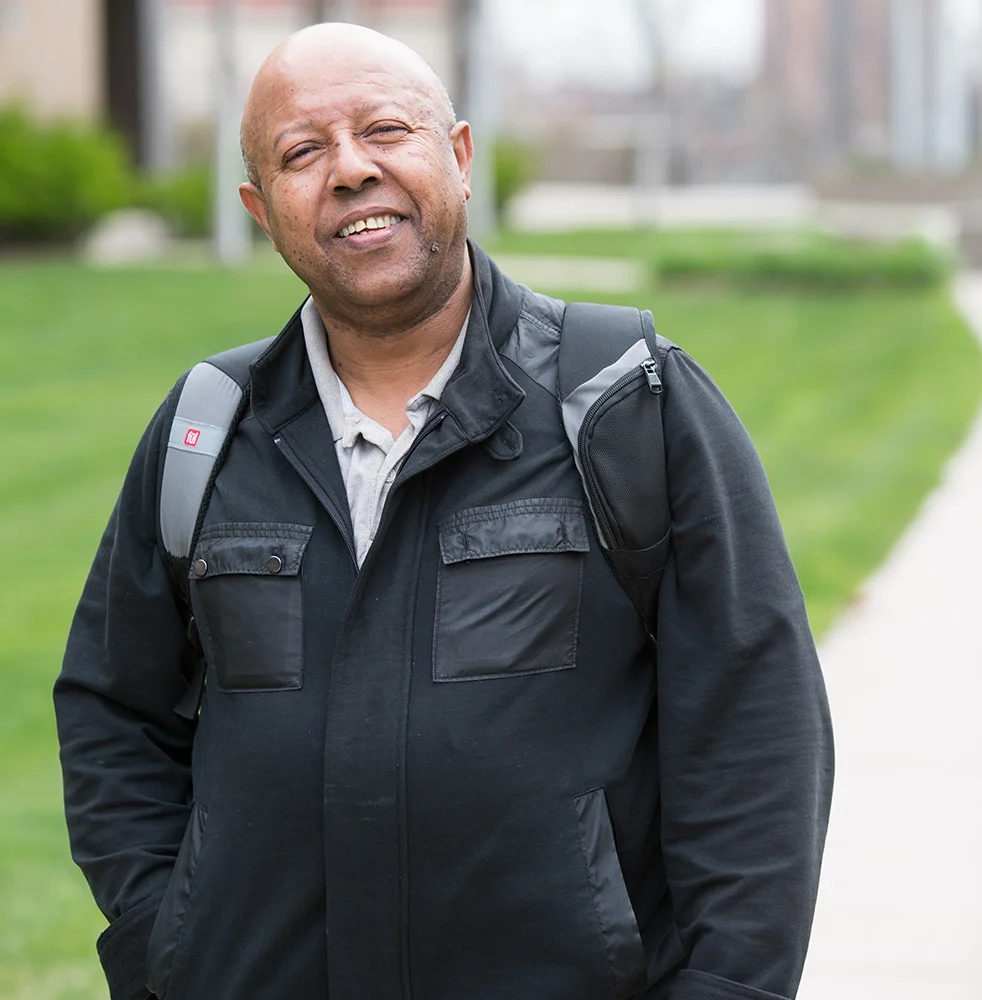 Adult student outside of campus