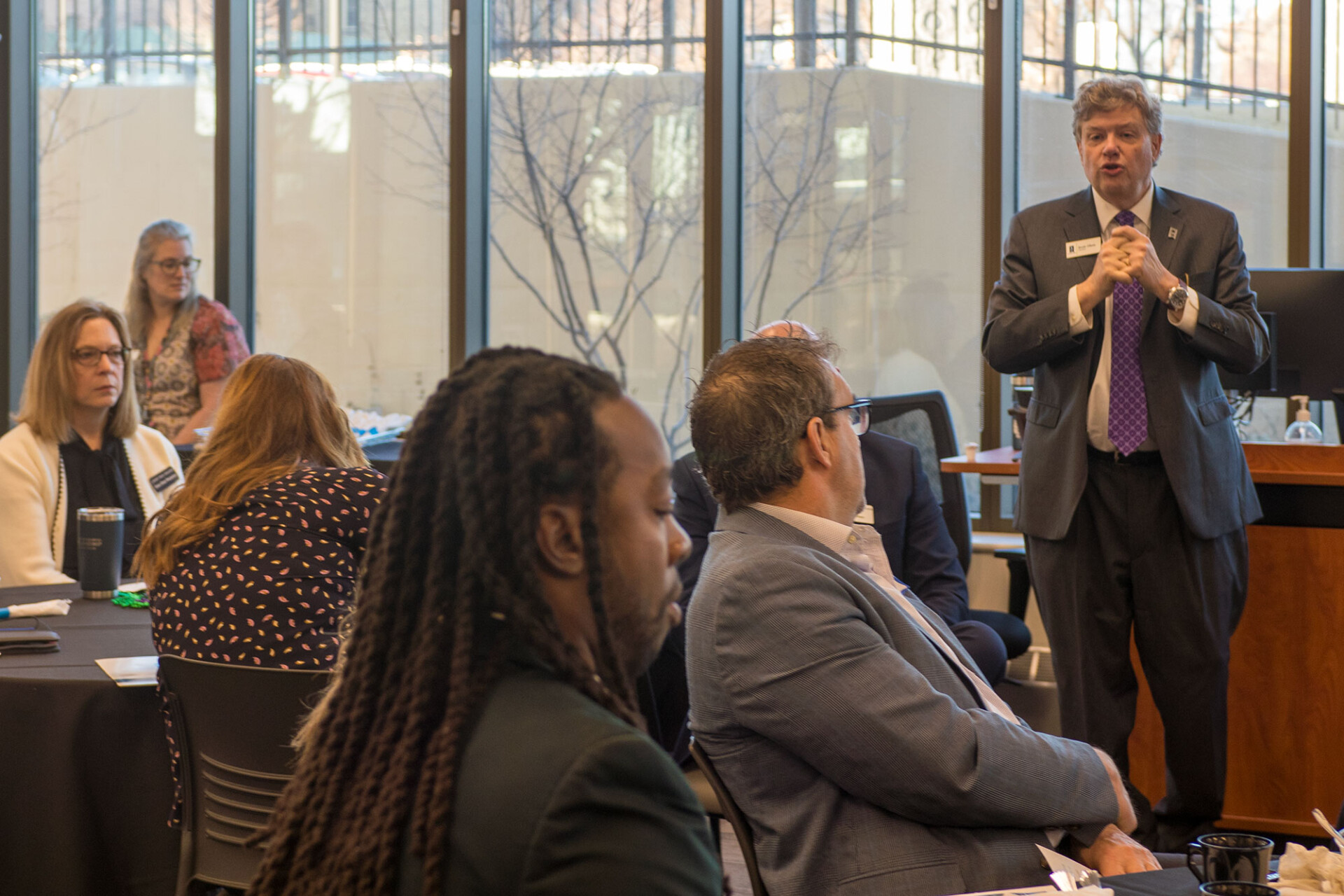 Chancellor Scott Olson speaking to group