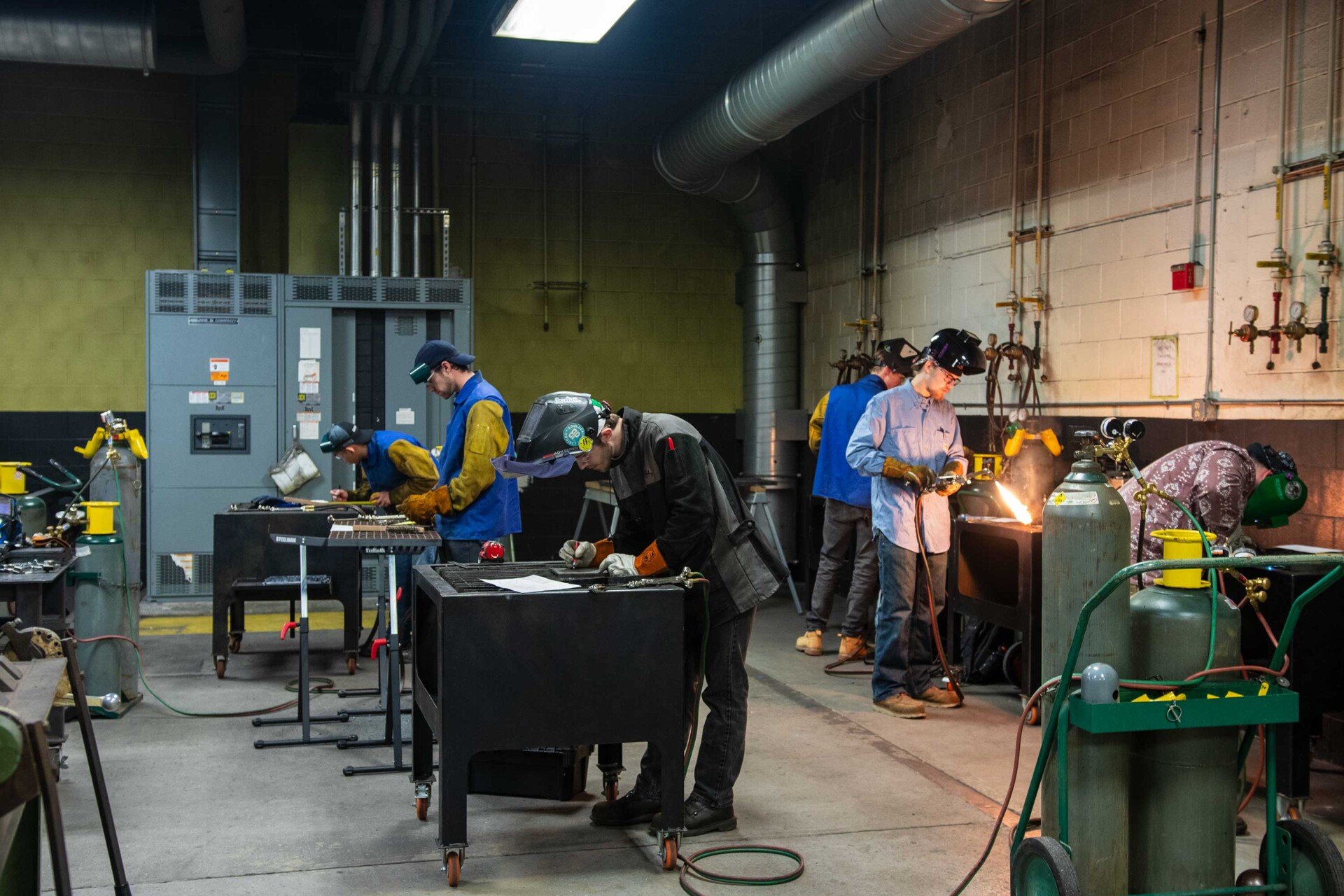 action shot of welders