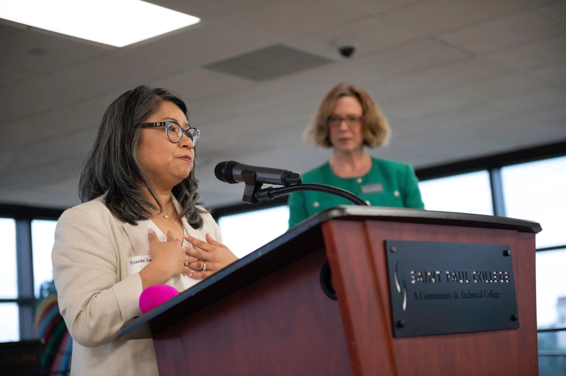 Ling Becker Addresses Friends on the Lawn Event