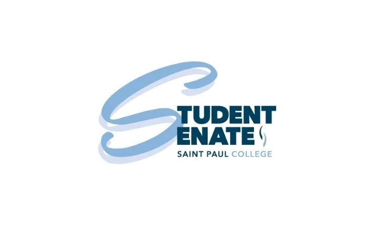 white backgroum light blue and navy text saying Student Senate Saint Paul College