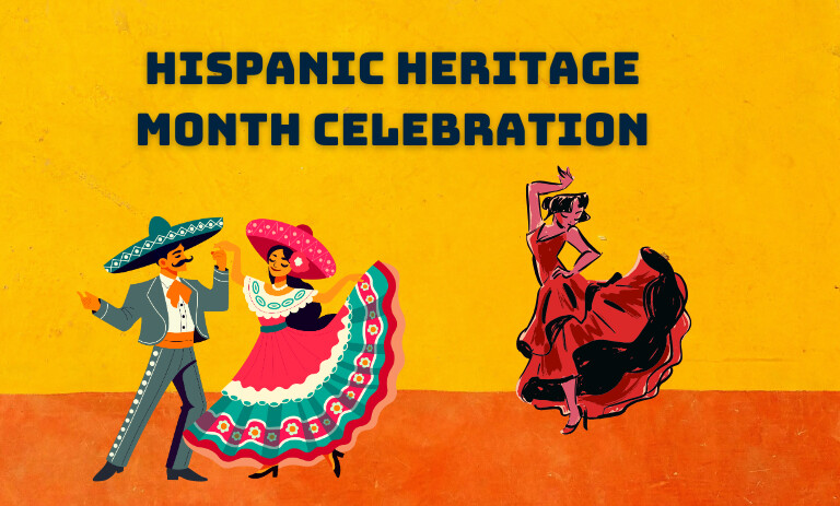 three dancers. two on the left in traditional mexican attire and one on the right in a red dress