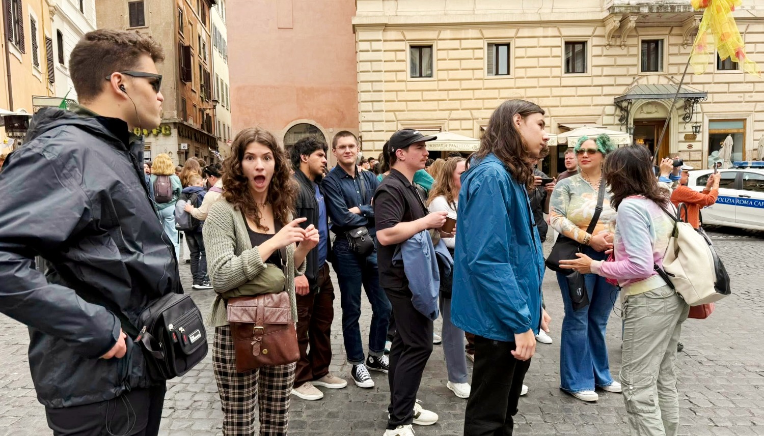 Culinary students study abroad Italy exploring Rome on guided food and culture tour during international culinary arts travel experience