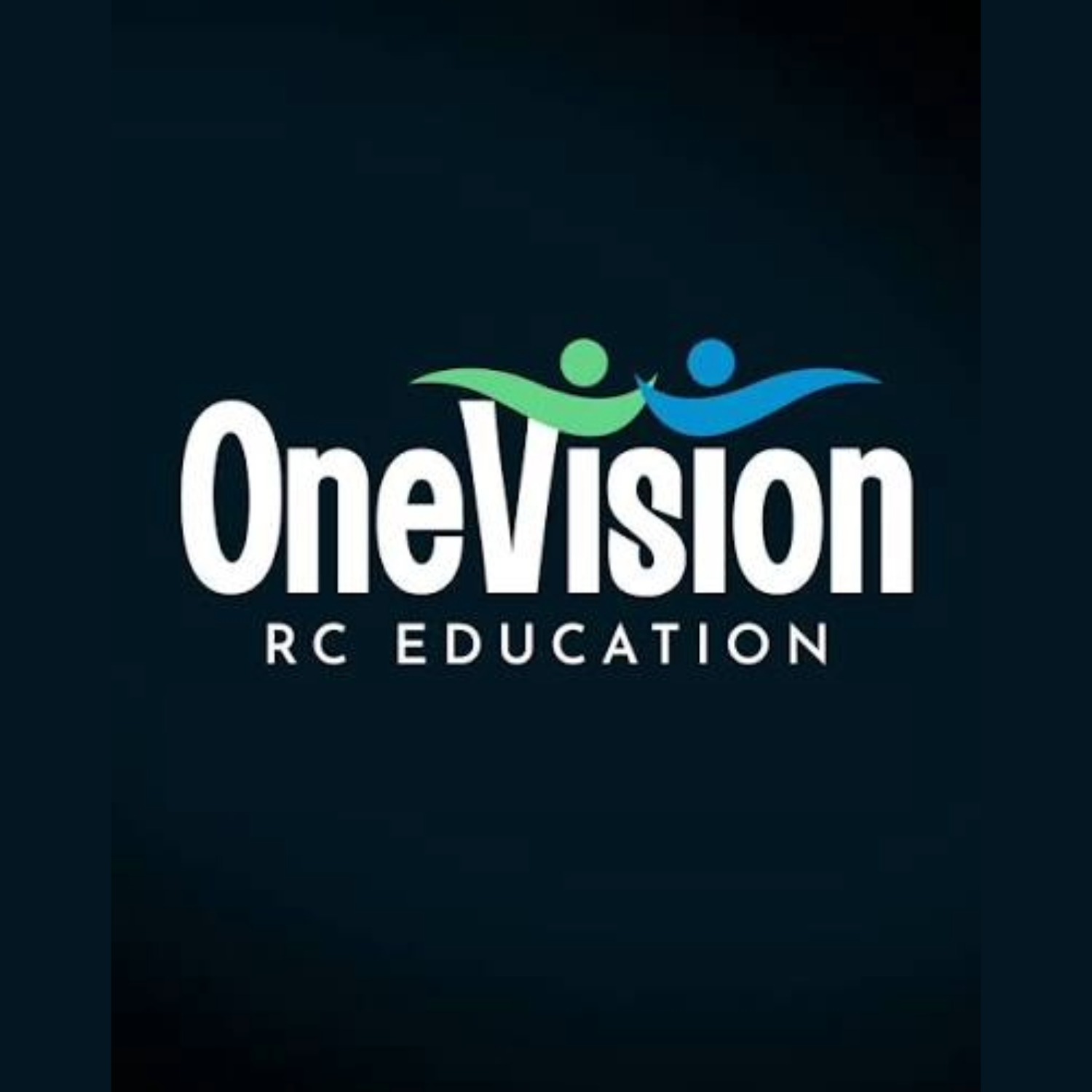 OneVision RC Education logo displayed on a dark blue background, featuring the words “OneVision” in large white text and “RC EDUCATION” below, with two stylized green and blue figures above the lettering.