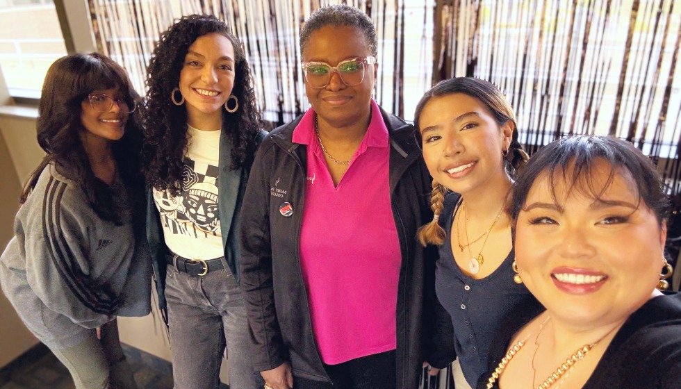 4 women, 2 students, 2 Saint Paul College faculty, and Tameka Davidson from Women's Foundation of Minnesota, at the We Thrive graduation reception