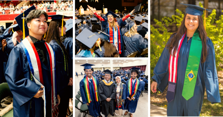 Collage of photos of international students graduating